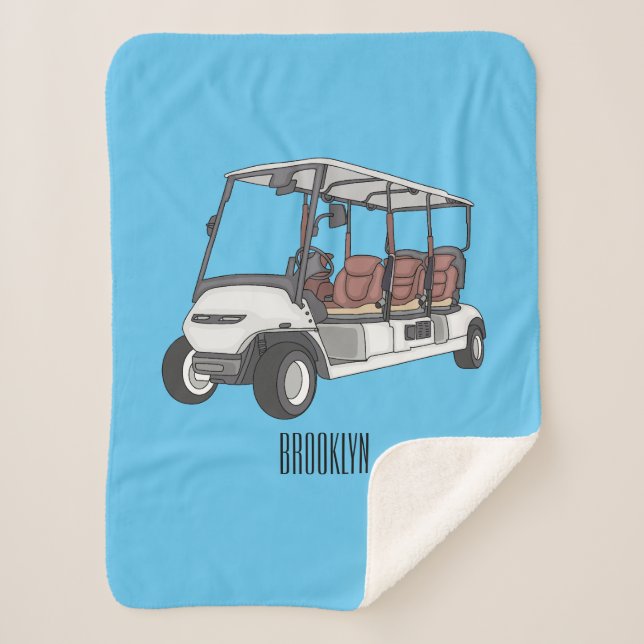 Golf cart / golf buggy cartoon illustration sherpa blanket (Front)