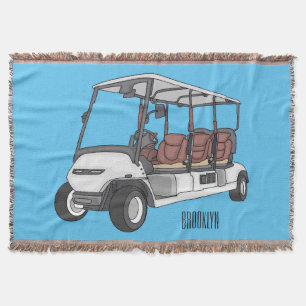 Golf cart / golf buggy cartoon illustration throw blanket