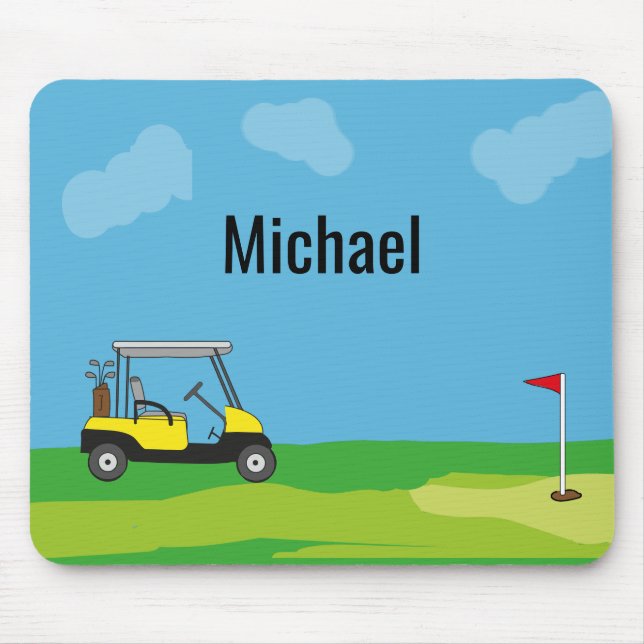 Golf Cart Golf Course Cartoon Personalised  Mouse Pad (Front)