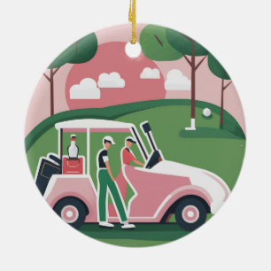 Golf Cart Graphic Print Ornament, Personalisation Ceramic Ornament