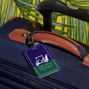 Golf Cart / Green Blue Golfer Club  Luggage Tag