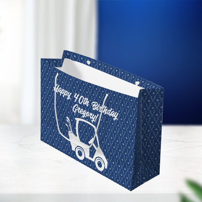 Golf Cart Happy Birthday Pattern Dark Blue  Large Gift Bag (Creator Uploaded)