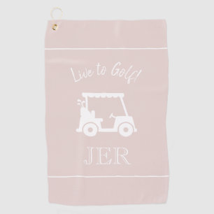 Golf Cart Live to Golf Monogrammed Chic Pink Golf Towel