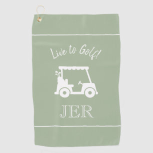 Golf Cart Live to Golf Monogrammed Sage Green Towel