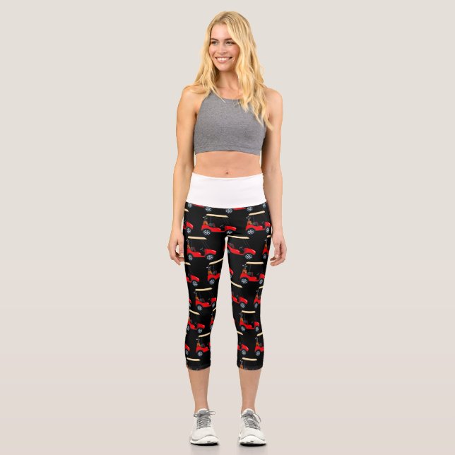 Golf Cart on Black for Woman Golfer Capri Leggings (Front)
