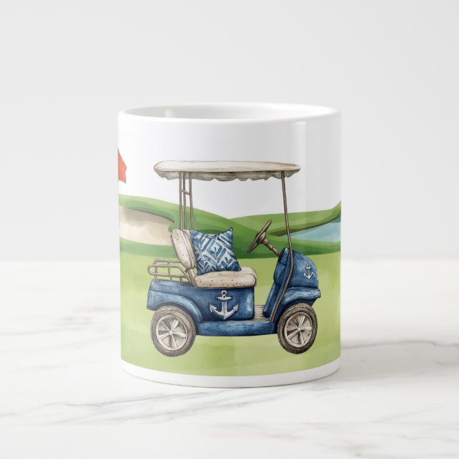 Golf cart on golf course putting green large coffee mug (Front)