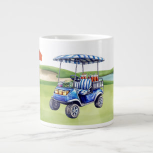 Golf cart on golf course putting green large coffee mug