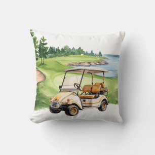 Golf Cart on Green watercolor Cushion