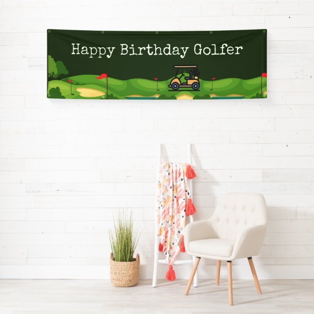 Golf cart on the course for birthday party banner (Insitu)