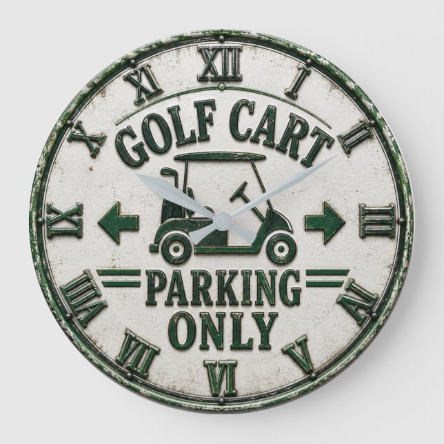 Golf Cart Parking Only Funny Golf Gift Large Clock (Front)