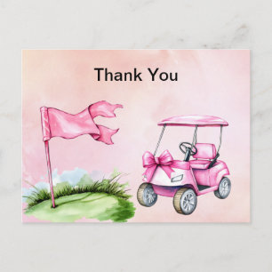 Golf Cart Pink themed Girl watercolor Thank you Postcard