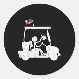 Golf Cart Us Flag Funny Golfing Patriotic Golfer D Classic Round Sticker