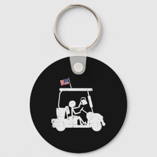 Golf Cart Us Flag Funny Golfing Patriotic Golfer D Key Ring