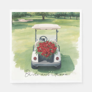 Golf Cart with bunch of red roses on Napkin