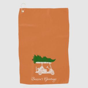 Golf Cart with Christmas Tree   Christmas Orange Golf Towel