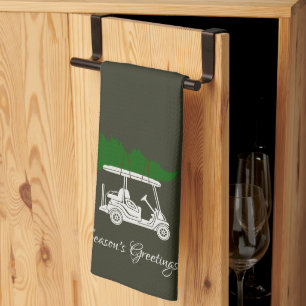 Golf Cart with Christmas Tree Dark Pine Green Tea Towel