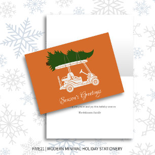 Golf Cart with Christmas Tree • Green Minimalist Holiday Card