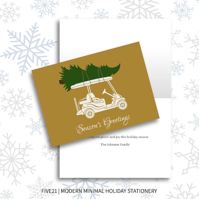 Golf Cart with Christmas Tree • Green Minimalist Holiday Card (Creator Uploaded)