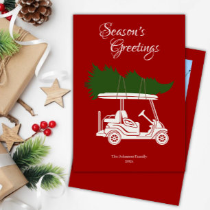 Golf Cart with Christmas Tree • Red Photo Holiday Card