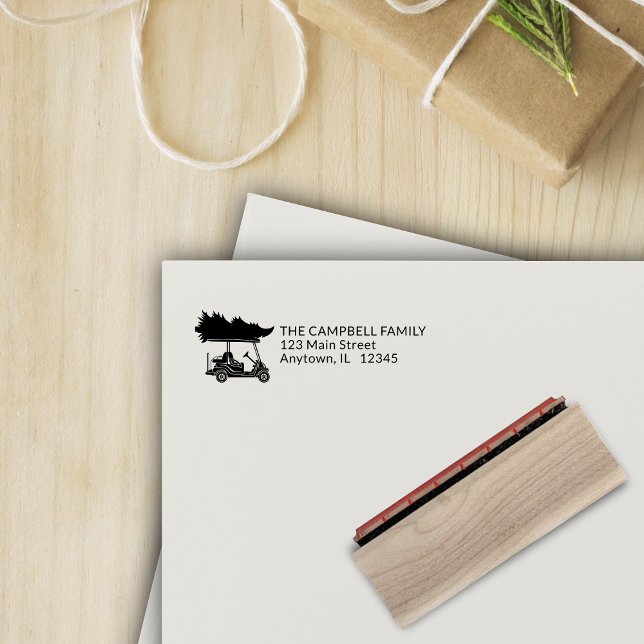 Golf Cart with Christmas Tree Return Address Rubber Stamp (Creator Uploaded)