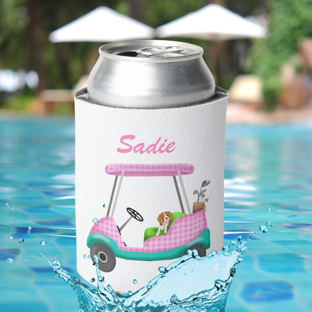 Golf Cart With Cute Cavalier King Charles Spaniel  Can Cooler (Creator Uploaded)