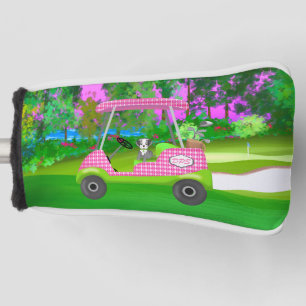Golf Cart With Cute Schnauzer And Initials Golf Head Cover