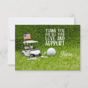 Golf cart with golf ball and American flag Thank You Card
