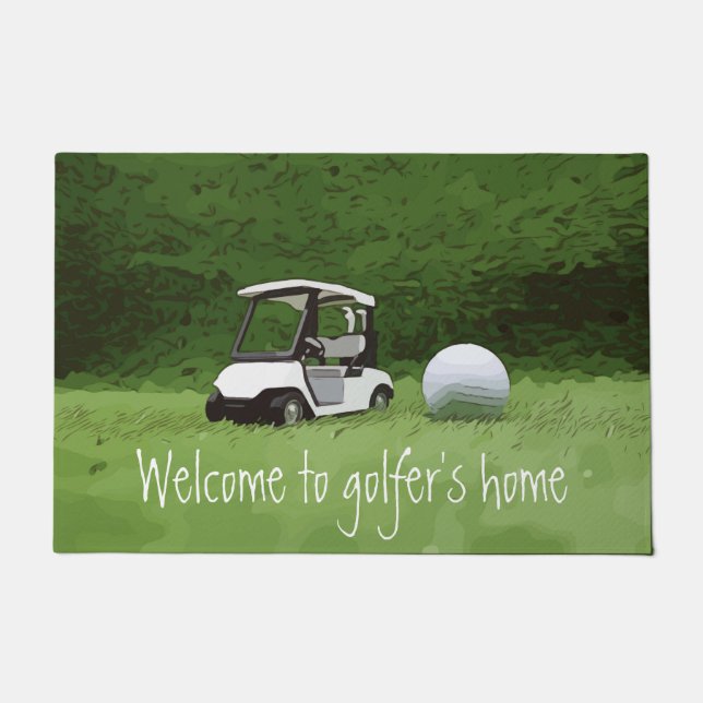 Golf cart with golf ball welcome doormat (Front)