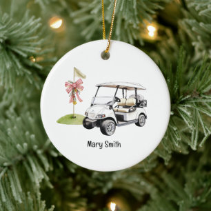 Golf Cart with Golf Flag  Ceramic Ornament