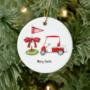 Golf Cart with Golf Flag  Ceramic Ornament