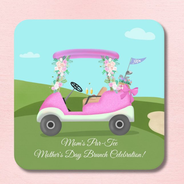 Golf Cart With Mimosas Mother's Day Brunch Square Paper Coaster (Creator Uploaded)