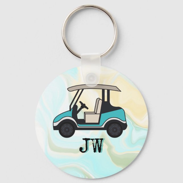 Golf Cart with Monogram for golfer   Key Ring (Front)