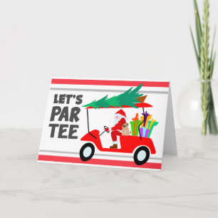 Golf cart with Santa Claus Let Par Tee Golfer Card
