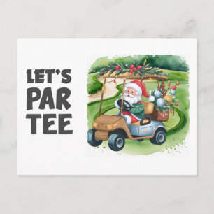Golf cart with Santa Claus Let Par Tee Golfer Postcard