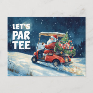 Golf cart with Santa Claus Let Par Tee Golfer Postcard
