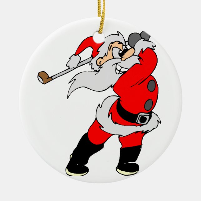 Golf Cartoon Christmas Santa Ceramic Tree Decoration (Front)