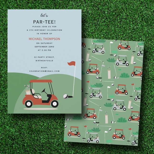Golf Carts Modern Golfer Golf Theme Birthday Invitation (Golf Carts Modern Golfer Golf Theme Birthday Invitation)