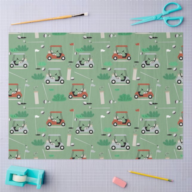 Golf Carts Modern Golfer Golf Theme Pattern Tissue Paper (Craft)