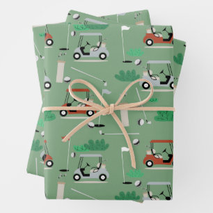 Golf Carts Modern Golfer Golf Theme Pattern Wrapping Paper Sheet