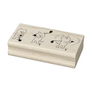 golf cat art stamp