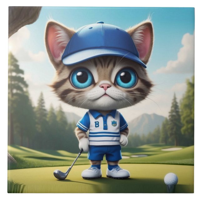 Golf Cat Ceramic Tile (Front)