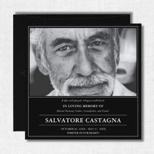 Golf Celebration of Life Black Photo Memorial Invitation