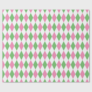 Golf Chic Pink Green Argyle Wrapping Paper