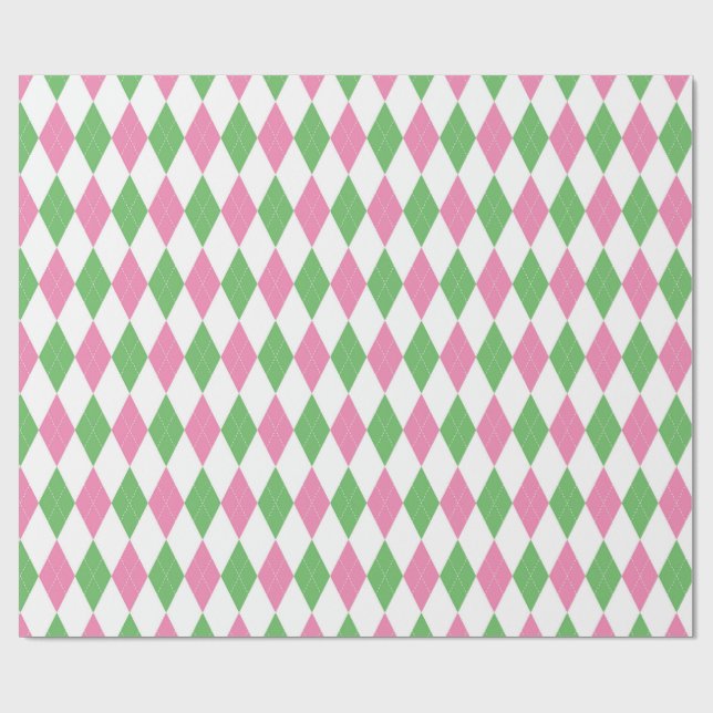 Golf Chic Pink Green Argyle Wrapping Paper (Flat)