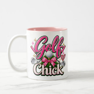 Golf Chick Cute Pink Golf Lover Design Two-Tone Coffee Mug