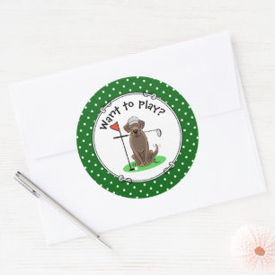 Golf Chocolate Labrador Retriever Dog - Cute Classic Round Sticker