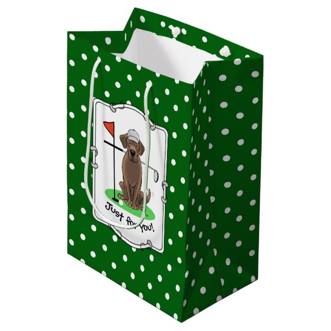 Golf Chocolate Labrador Retriever Dog - Cute Medium Gift Bag (Front Angled)