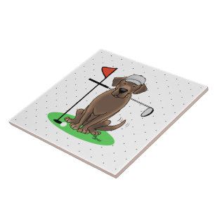 Golf Chocolate Labrador Retriever Dog - Funny Ceramic Tile