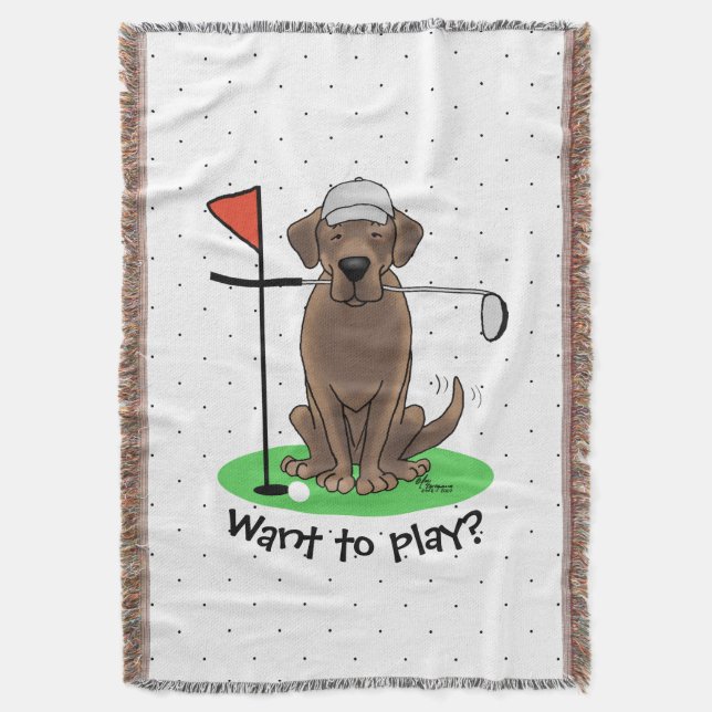 Golf Chocolate Labrador Retriever Dog - Funny Throw Blanket (Front Vertical)