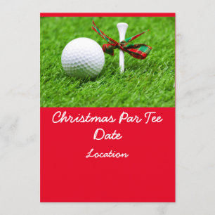 Golf Christmas ball with Christmas ribbon and tee Invitation